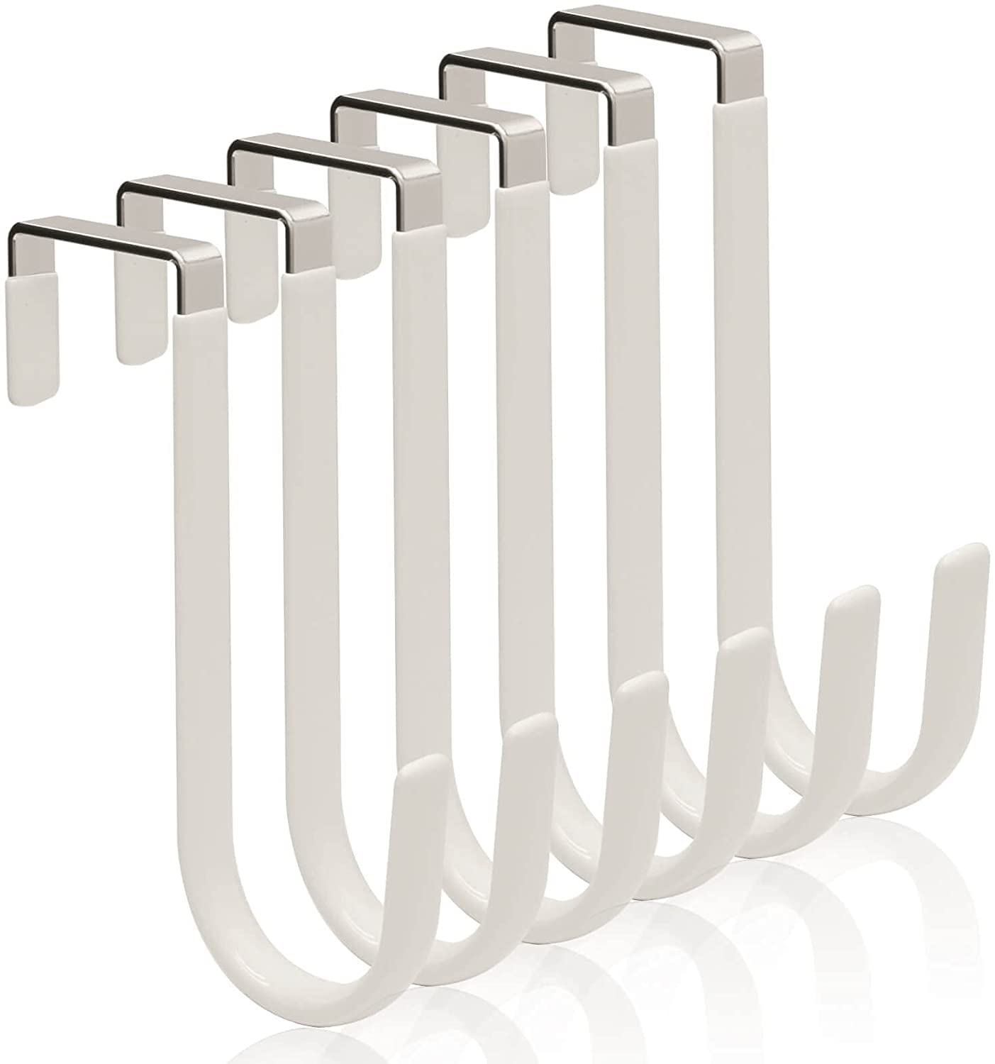 Baoswi 6 Pack Over Door Hooks Over The Door Hangers Hooks, Soft Rubber Surface Prevents Scratches, White Door Hooks for Hanging Clothes Towels Shoes Bags Hats