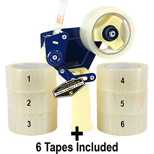 Mighty Gadget (R) Professional Tape Gun with 6 Free Rolls of Packaging Tape. Easy To Tape Boxes, Seal Cartons, Easy Loading, Professional Tape Dispenser for Shipping, Packaging and Moving