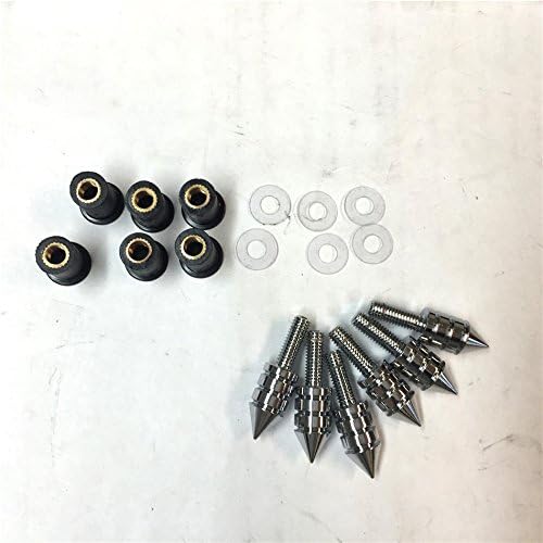 NBX- Universal Fit Chrome Motorcycle Spike Bolts (Windscreen, Fairings, License Plate) 6PCs with Mounting Part for Yamaha Kawasaki Ducati Windshield Screws Hardware