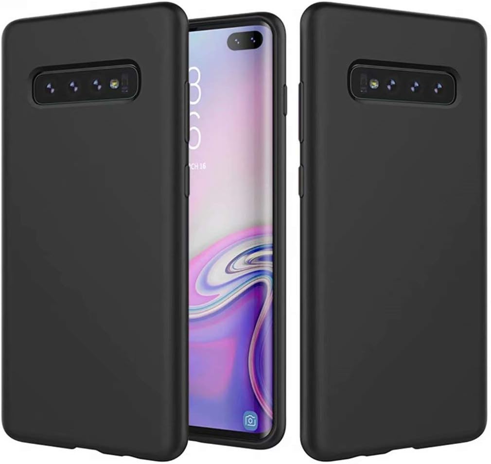NiaCoCo Compatible with Samsung Galaxy S10 Plus Case Ultra Thin Shockproof Liquid Silicone Phone Case Soft Gel Rubber Microfiber Stripe Protector Case (Black)