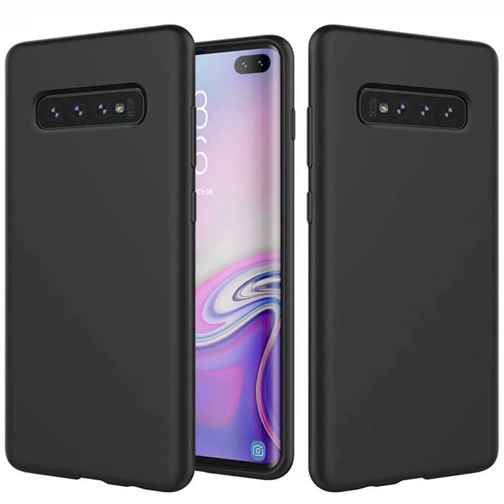 NiaCoCo Compatible with Samsung Galaxy S10 Case Ultra Thin Shockproof Liquid Silicone Phone Case Soft Gel Microfiber Rubber Stripe Protector Case (Black) — image 1