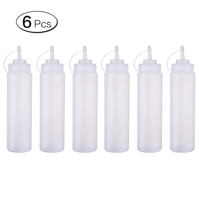EudoUS 6Pcs Squeeze Squirt Condiment and Plastic Sauces Bottles Containers with Cap for Ketchup Dressing BPA Free