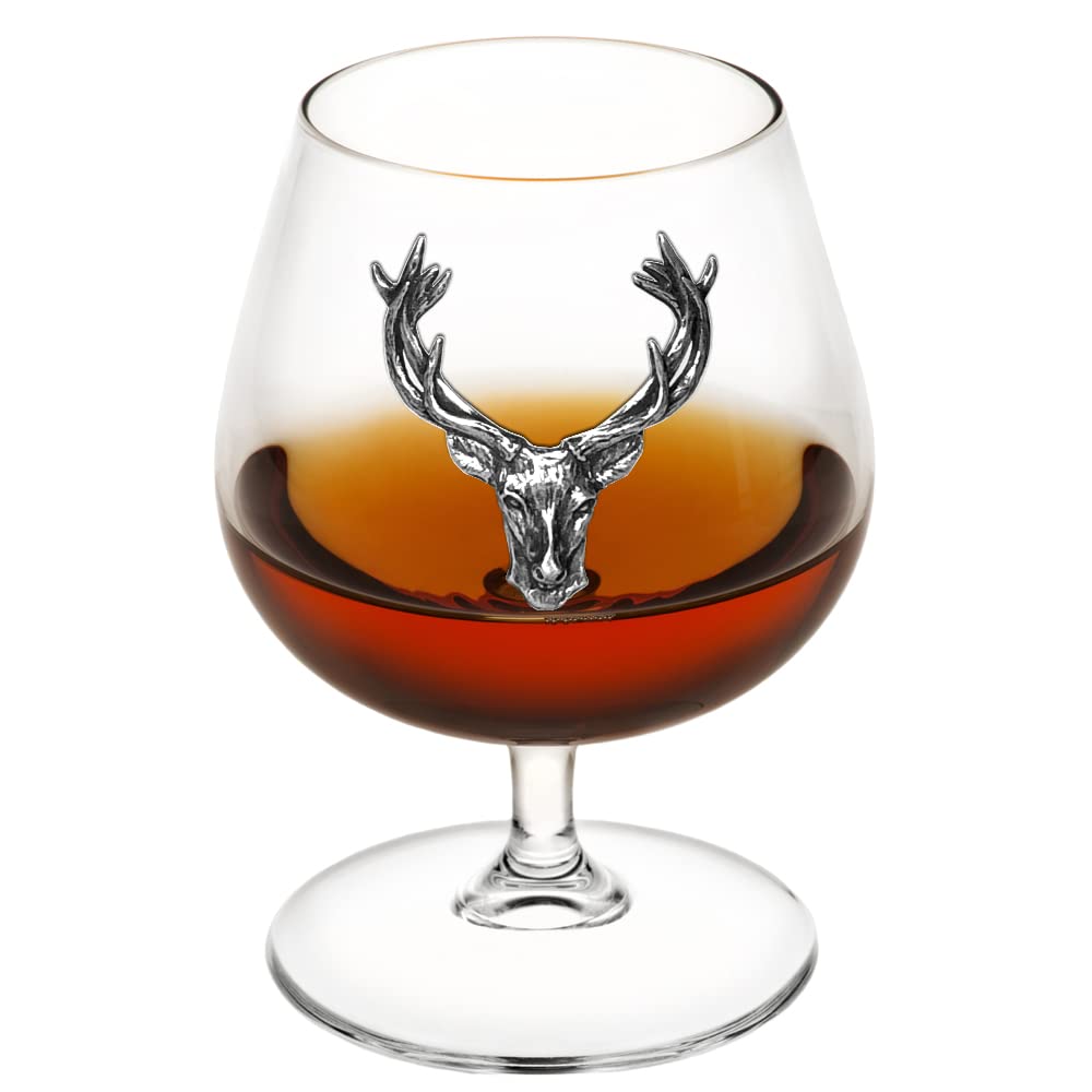 English Pewter Company 14.5oz Brandy Cognac Snifter Glass with Stunning Stag Head [STAG208]