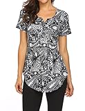 Halife Plus Size Tunics for Women,Ladies V Neck Button Up Business Dressy Blouses Shirts for Work XXL,Black 2