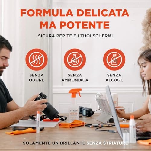 Screen Shine Duo Kit Pulizia Telefono - 8 ml + 100 ml Bottiglie Anti-Perdita, 2 Panni Microfibra – Spray Pulizia Schermo Per Laptop, Occhiali E MacBook – Rimozione Impronte