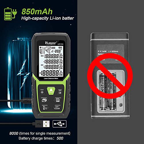 image for Huepar Laser Distance Meter 393Ft with Li-ion Battery & Electric Angle