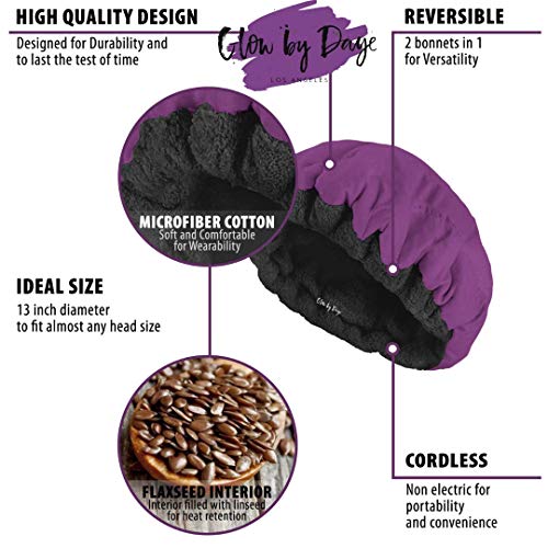 Deep Conditioning Heat Cap- Cordless, Microwavable Heat Cap for Steaming, Heat Therapy for Hair, Microfiber Cotton, Reversible, Flaxseed Interior by Glow by Daye (Purple/Black) - Thumbnail 2