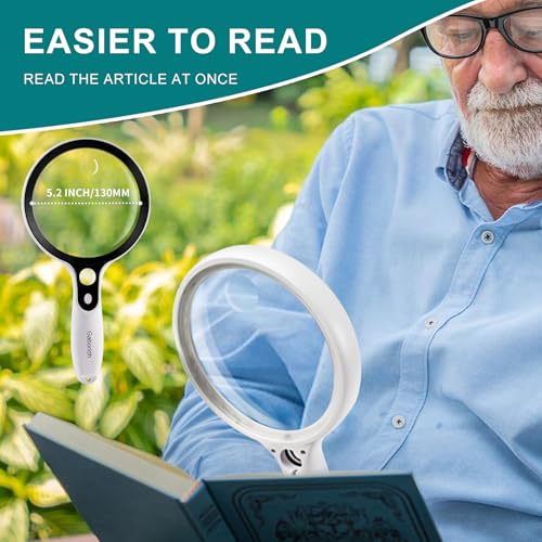 Large Magnifying Glass with 37 LED Light, 10X 20X 45X Reading Magnifier Handheld Magnifier with 3 Light Modes, Storage Bag, Cleaning Cloth for Seniors, for Reading Coins, Inspection, Hobbies
