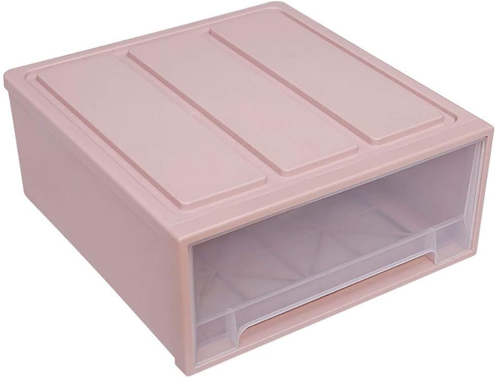Kingko ® Storage Container Drawer Plastic Muji Style Minimalist Stackable Small Plastic Drawer Insert, Works Well as Accessories Organiser, Clear (Pink)