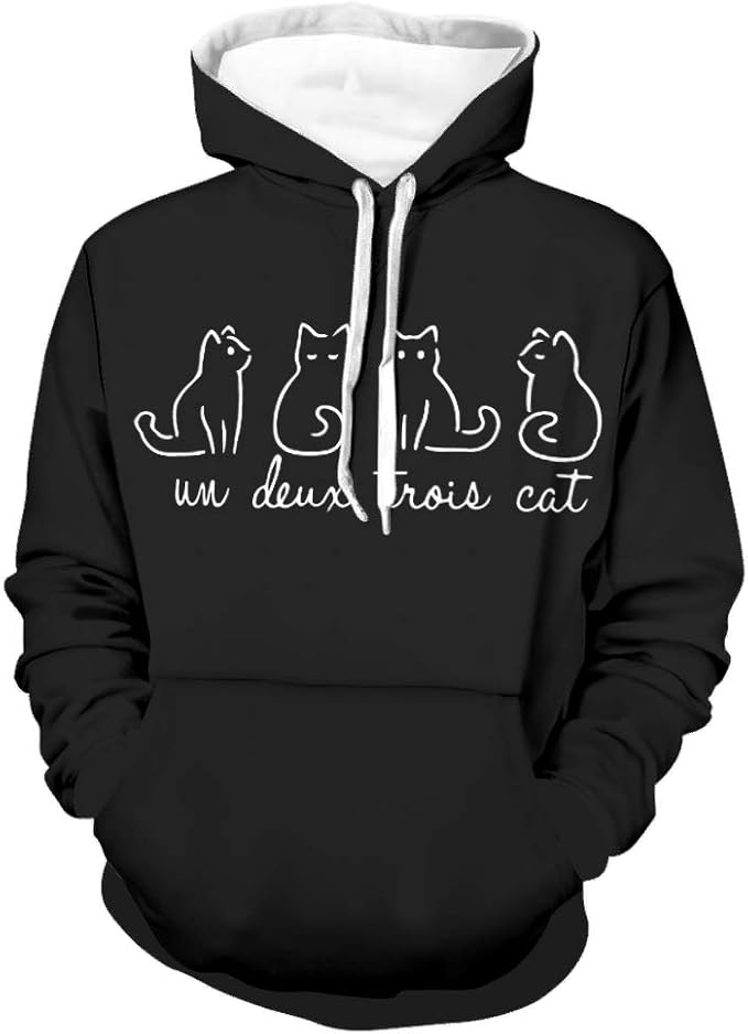 Amazon.com: Fashsignop Sweatshirt Funny Un Deux Trois Cat Hoodie with Pocket Long Sleeve Unisex 