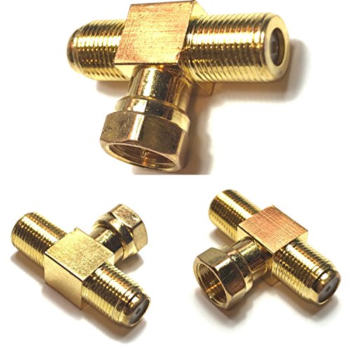 CESS F-Type Connector Male to 2 Female Splitter Adapter - 2 Way F-Type Splitter Combiner TV Cable Satellite - F Male to Dual F Female (jcx) (3 Pack)