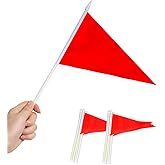 Anley Red Pennant Mini Flag 12 Pack - Hand Held Small Miniature Solid Red Blank Flags on Stick - Fade Resistant & Vivid Colors - 5x8 Inch with Solid Pole & Spear Top