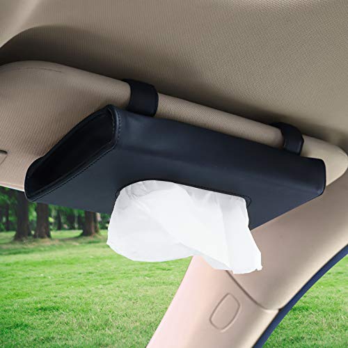 Accmor Car Sun Visor Tissue Holder, Vehicle PU Leather Napkin Organizer Paper Towel Clip Box, Backseat Sun Visor Tissue… - Image 3