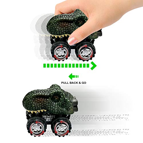 DINOBROS Pull Back Dinosaur Car Toys 4 Pack Dino Toys for 3 Year Old Boys and Toddlers T-Rex Dinosaur Games Monster Trucks