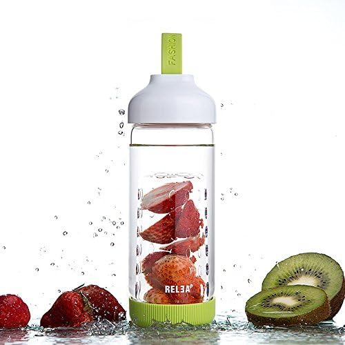 CFORWARD Glass Water Bottle Fruit Infuser Bottom Technology 16 Ounce BPA-Free Borosilcate Carrying Handle Leak Proof Furit Vagestables Spices Protable Reusable Detox Weight Loss Gym Travel