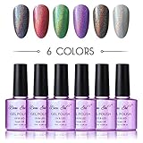 Beau Gel Soak off Nail Polish, Holographic Rainbow Colors Manicure Nail Salon Set Long Lasting Shiny Nail Art (6 bottles, 10ml each) #02