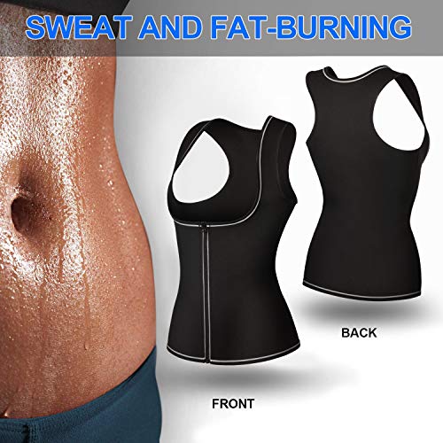 Women Waist Trainer Corset Neoprene Sweat Sauna Vest with Zipper for Weight Loss Tummy Control Fat Burning Slim Body Shaper (#2 Black Hot Vest (with Silvery Reflective Stripe), M (US 10))