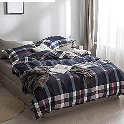 Luxlovery Navy Plaid Comforter Set Queen Navy Blue