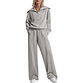 Aleumdr Two Piece Outfits Half Zip Sweatshirt Sweatsuit Lounge Sets for Women Matching Set Wide Leg Sweatpant Tracksuit