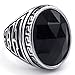 KONOV Mens Crystal Stainless Steel Ring, Classic Oval, Black, Size 8