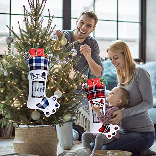 Christmas Stockings, Aitbay 19" Pet Dog Paw Christmas Stocking Plaid Style Large Xmas Stockings Can Be Photo Embedded for Holiday Christmas Decorations ( 2 Pack ) - Thumbnail 4