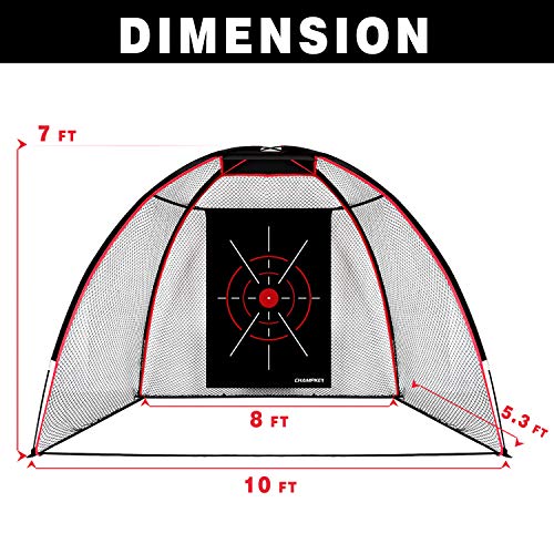 CHAMPKEY 10' x 7' Golf Hitting Net 5 PlyKnotless Netting with Impact