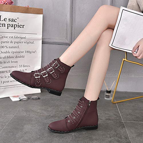 TnaIolral Women Ankle Short Booties Solid Color Suede Martin Zipper Shoes (US:8.5, Purple)