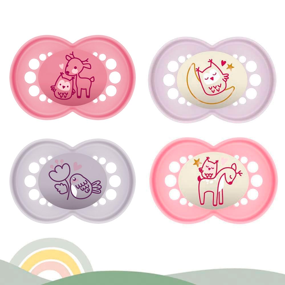 MAM day and night "Skin Soft" silicone dummy, 6-16 Mix, set of 4, including 2 sterilised transport boxes