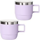 Cafezi 6 oz Espresso/Coffee Mug with Handle, Ceramic-Lined 18/8 Stainless Steel, Double-Wall Vacuum Insulated, Stackable, Dishwasher Safe, Fits Most Espresso Machines (Lilac, 2 Pack)