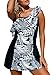 ZKESS Women One Ruffle Shoulder Monochrome Jungle Tankini Swimsuits with Bottoms S - XXXL Plus Size