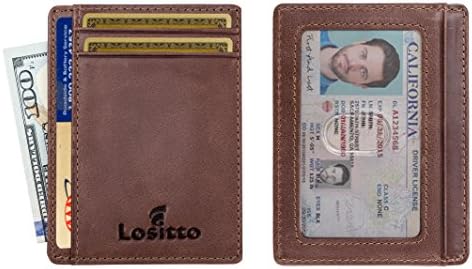 RFID Front Pocket Wallet Minimalist Wallet Slim Wallet Top Grain Genuine Leather (Chocolate Brown-Crazy Horse Leather)