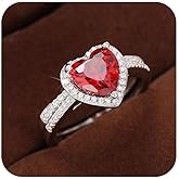 Gixaxak Engagement Rings Set for Women 2PCS Heart Cubic Zirconia Promise Rings Ruby Diamond Rings Set Eternity Wedding Band Rings Set for Women Heart-Shaped Rings Set US 8