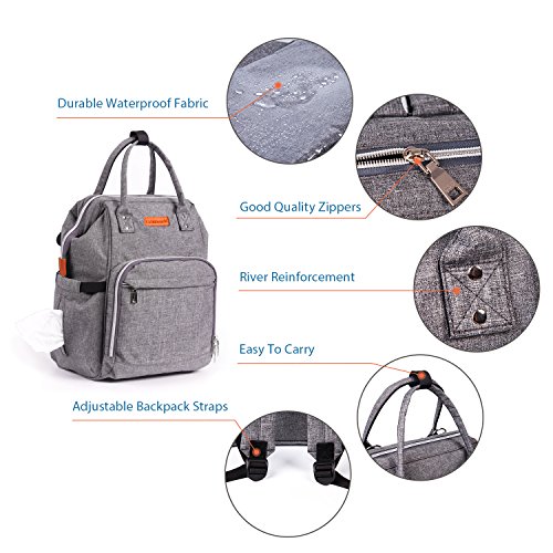 Diaper Bag Multi-Function Travel Waterproof Backpack Baby Nappy Bags, Large Capacity, Stylish and Durable, Gray