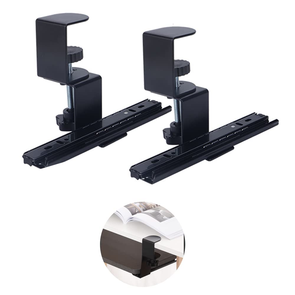 Niciksty Keyboard Clamp Rail Under Desk Set, Adjustable Clamp and 20 cm Rail Set for DIY Custom Wooden Keyboard Trays (Tray Not Included), Under Desk Pull Out Slider Track with C-clamp Mount System