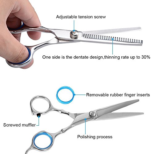 Sunta Hair Cutting Scissors Thinning Shears Professional Barber Salon Razor Edge Tools Set - 6'' Stainless Steel Mustache Scissors and Barber Scissors for Personal and Professional Use - Thumbnail 4
