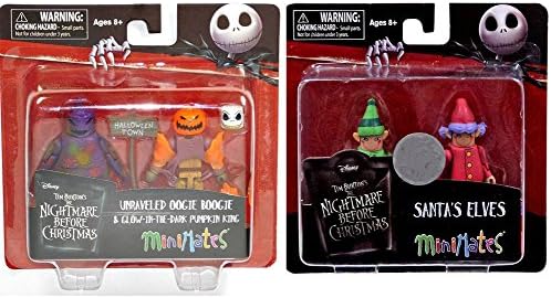 The Nightmare Before Christmas Minimates Unraveled Oogie Boogie and Glow-in-the-Dark Pumpkin King + Santa's Elves Exclusive Minifigure 2-Pack