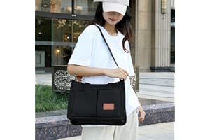Canvas Tote Bag for Women Large Capacity Work Laptop Tote Crossbody Bag Black 13Inch Multi-pocket Tote Handbag for Travel Ent