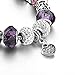 Long Way ® Silver Plated Snake Chain Charm Bracelets Bangles Purple Murano Glass & Crystal Beads Fit Bracelet for Women