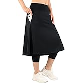 BELEROY Womens Athletic Skirted Leggings with Pockets High Waisted Knee Length Skirts with Capris Leggings for Tennis