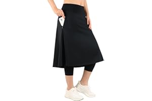 BELE ROY Womens Athletic Skirted Leggings with Pockets High Waisted Knee Length Skirts with Capris Leggings for Tennis