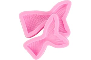 ScivoKaval Silicone Mermaid Tail Mold Baking Cake Decoration Jelly Sugar Craft Chocolate Fondant Gumpaste Pastry Clay Candy Making Ice Cube Tray Fimo Soap Molds Large and Small Set of 2
