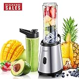 Blender, Decen Personal Blender Smoothie Blender for Shakes and Smoothies with 2 Titanium Coated Blades, Single Serve Small Blender with 2 x 20 oz Tritan BPA-Free Portable Bottles, 300W
