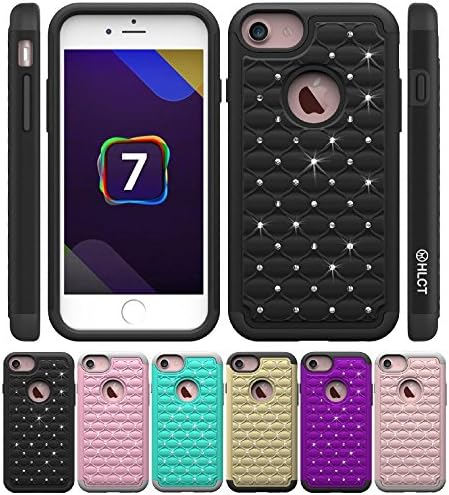 iPhone 8 Case, iPhone 7 Case, HLCT Soft Interior Silicone Bumper &amp; Hard Shell Solid PC Back, Shock-Absorption Anti-Scratch Hybrid Dual-Layer Cover (Black)