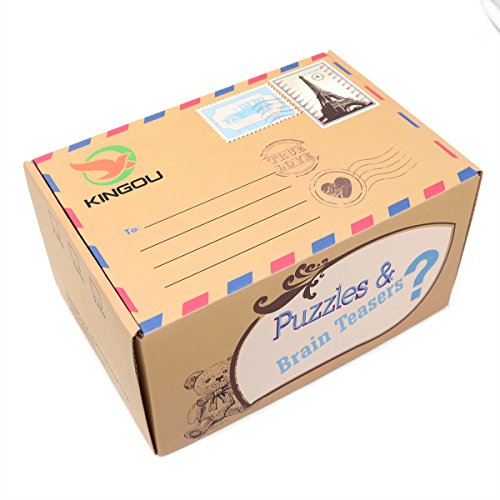 KINGOU 4 Pack Classical Wooden Puzzle Set Solution Rope Central Brain Teaser for Adults Game