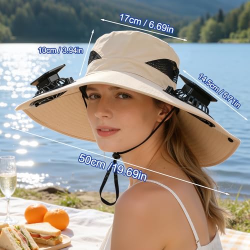 Solar Fan Hat,Solar Powered Fan Hat for Men Women,Wide Brim Sun Hat with 2 Solars Fan,2-in-1 Hands-Free Hats Fans