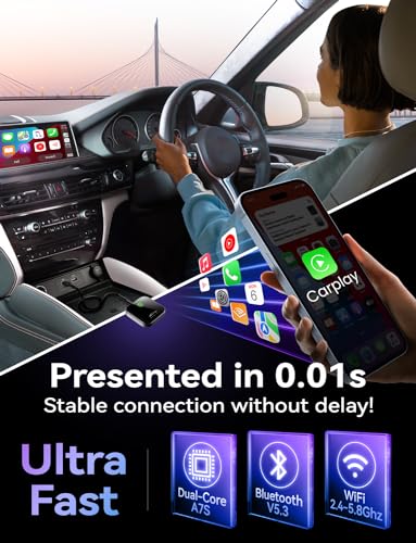 Carplay Wireless Adapter, Mavlou Latest Upgrade Carplay Dongle, Metal Frame, Glass Panel, Convert Wired to Wireless Car Play, Plug and Play OTA Upgrade, for iPhone iOS 10+ & Cars with Wired CarPlay