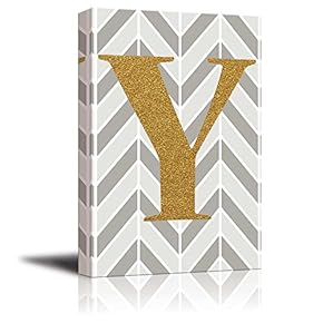The Letter Y in Gold Leaf Effect on Geometric Background - Modern Hip Young Art Art - Canvas Art Home Art - 12x18 inches