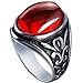 BOHO Jewelry Men's Vintage Stainless Steel Oval Ruby Ring Band Black Silver 10