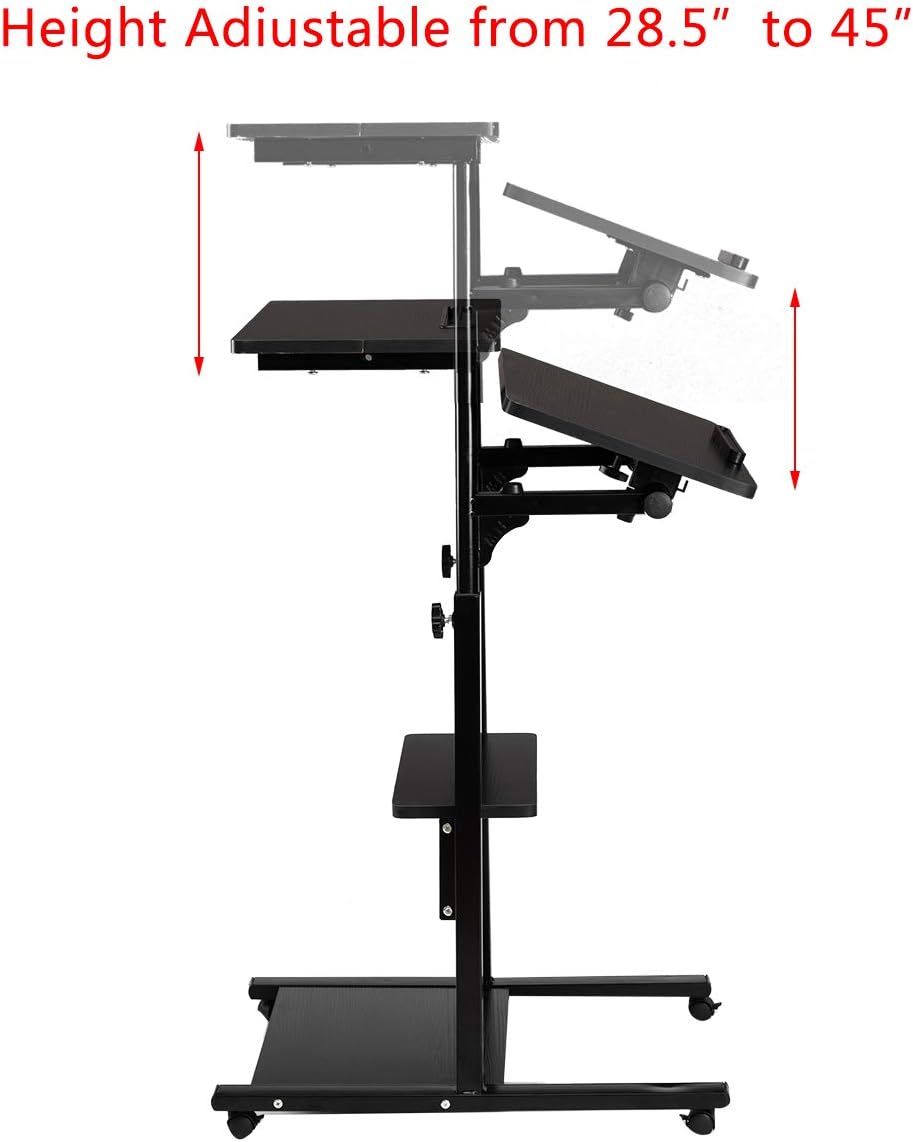 DOEWORKS Mobile Stand Up Desk, Height Adjustable Computer Work Station with Wheels, Rolling Presentation : Electronics