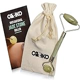 Handmade Jade Roller For Face Skin, Neck and Puffy Eyes by Ozziko - Natural Jade Stone Facial Massager Tool for Anti Aging, Reduce Wrinkles, Improve Lymphatic Drainage. Double Healing Stones Rollers